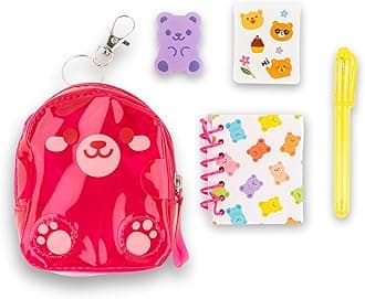VOTUM Gummy Bear Mini Backpack with Stationery Set - Includes Mini Notebook, Gel Pen, Eraser, Stickers - Gift for Tweens Ages 8+ - Portable, Cute, and Fun Party Favor