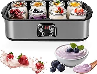 Yogurt Maker with 8 Glass Jars, 1400ml Electric Yoghurt Maker Machine with Led Display, Adjustable Temp & Timer, 8x180ml Glass Containers for Making Organic Yogurt, Natto, Healthy Homemade Desserts