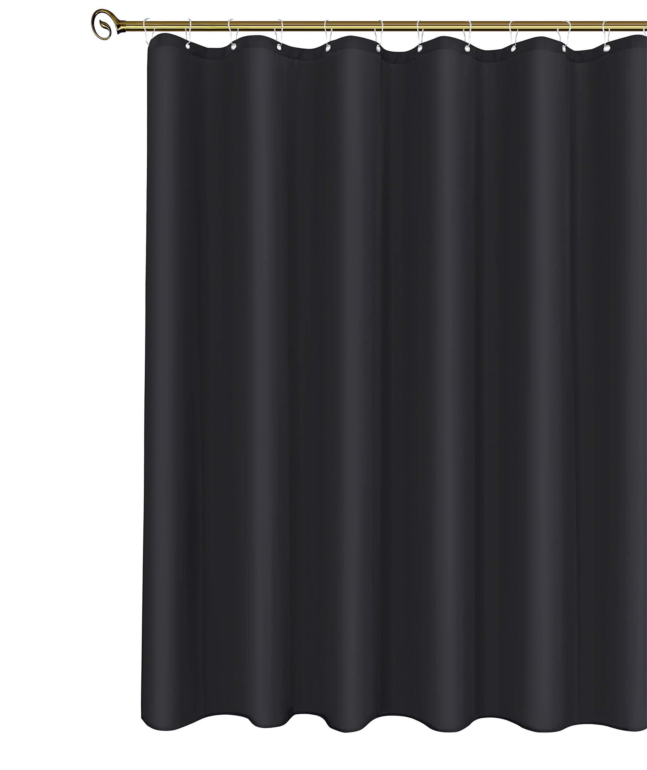 Fabric Shower Narrow Stall Liners 48" Width by 72" Length, Black Water Resistant Bathroom Curtains, Rust Resistant Grommets (8 Holes) Weighted Bottom Machine Washable