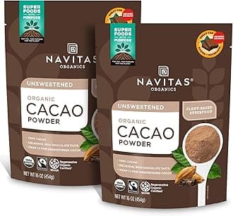 Cacao Powder - Cocoa Powder Substitute 1:1, For Hot Chocolate, Baking & More - Regenerative Organic Certified, Non GMO, Fairtrade, Gluten Free, Non-alkalized (16oz. Bag, Pack of 2)