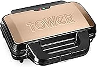 Tower Deep Fill Sandwich Maker with Extra Deep and Easy to Clean Non-Stick Plates, Automatic Temperature Control, 900W, Rose Gold and Black, T27013RG