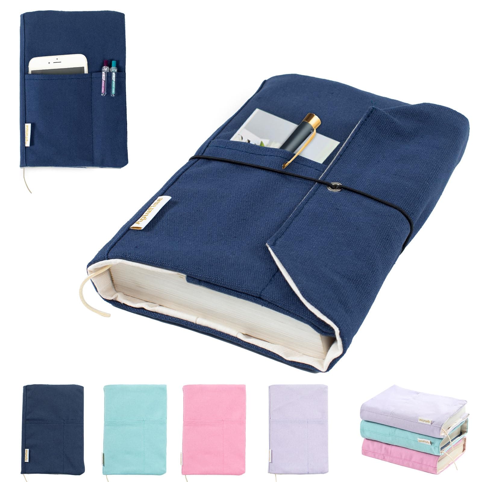 Canvas Book Covers, Washable Book Protector, Book Cover for Paperback Novels, Adjustable Book Cover for Hardcover with Pockets for Pen, Soft Cover Books, Book Lovers Gifts