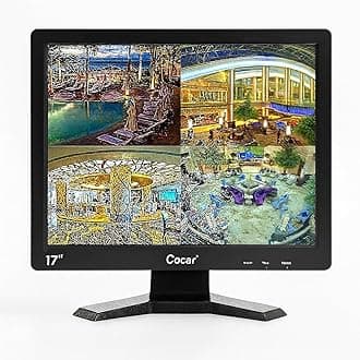 Cocar CCTV Security Monitor, 17 inch BNC Monitor with VGA HDMI AV Built-in Speaker 4:3 HD Display LCD Screen Display with USB Media Player for Home Surveillance Camera STB PC