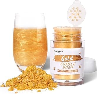 Gold Luster Dust Edible, Sujoygar Edible Glitter for Cocktails, 4g Drinks Glitter Edible Dust for Cake Decorating Chocolate Strawberrie Cupcake, Metallic Food Coloring Shimmer Powder