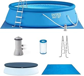 Intex 26165EH Swimming Pool with Inflatable Ring, Circle, 12430 L, Blue, 3785 l/h, 220-240 V