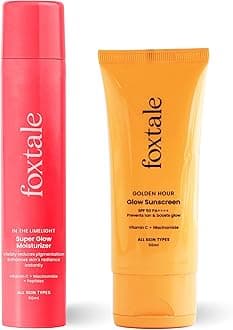 Foxtale Golden Glow Duo for Long-Lasting Glow and No Tan, With Super Glow Moisturizer - 100ml and Glow Sunscreen - 50ml, For All Skin Types, For Men & Women