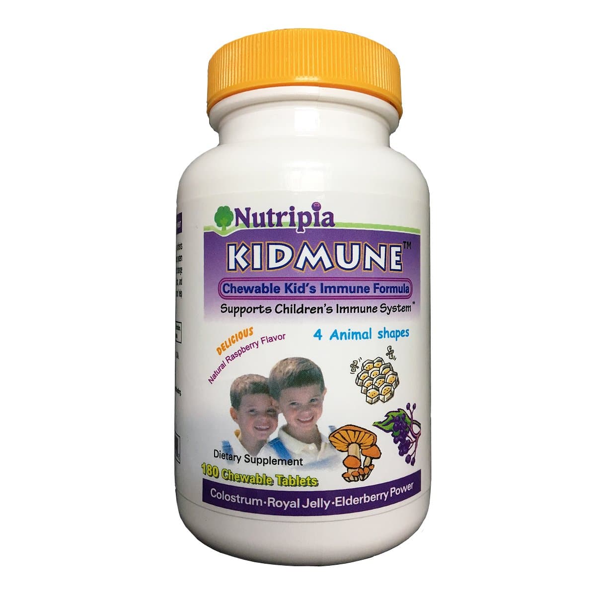 Kidmune Kids Immune Support Supplement - 180 Chewable Mini Tablets with Elderberry, Colostrum, Propolis, Beta Glucan, Astragalus, Vitamin C, D, Zinc - Fun 4 Animal Shapes!
