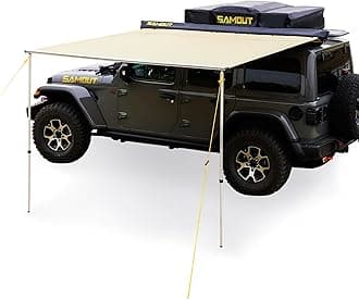 Vehicle Awning, 4.6ft x 8.2ft, Rooftop Pullout Ripstop UPF50+ Side Awning, Reinforced Hinges & Poles for Jeep/SUV/Truck/Van