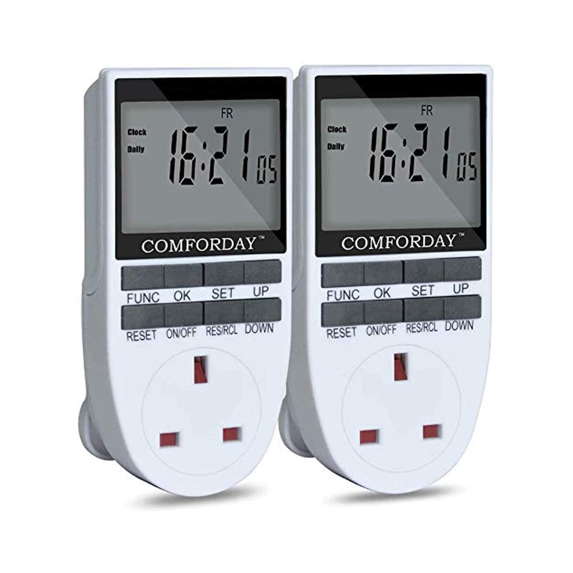 Comforday Timer Plug Socket -7 Day Programmable Switch Timer 2 Pack Digital Plug in Timer with LCD Display Programs and Random Mode