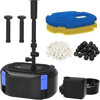 AquaMiracle All-in-One Koi Pond Filters for Outdoor Ponds 200-350 Gal, Pond Fountain Pump with 3 Spray Patterns, Fountain Kit with 400GPH Water Pump for Garden, Water Feature, Bird Baths