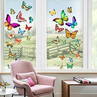 Colorful Butterfly Window Clings - Double-Sided Anti-Collision Decals to Prevent Bird Strikes, Butterfly Flower Decal for Home Party Supplies Shop Glass Display Decoration
