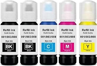 001/003 Ink Compatible for Epson Printer : L3250/L3260/L5290/L3210/L3256/L3150/ L3215/L3216/L5190/L3200/L3251/L3252/L3110/L3151/L3152/L3156/L3211/L3212/ L1110/ L1250, Pack of 5 : 2B/C/Y/M