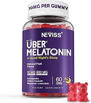 Melatonin Gummies 10mg 20mg for Adults, Melatonin 10 mg per Gummy with Ashwagandha, Magnesium Glycinate, GABA, L-theanine, Valerian Root and Lemon Balm, Rest Support Supplement, Grape Flavor, 60 Cts