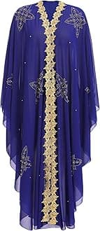 IBTOM CASTLEAbaya Dress for Women Muslim Kaftan Dresses with Hooded Batwing Sleeved Beaded Chiffon Embroidered Elegant Dubai Moroccan Caftan Ramadan Party Wear flower One Size