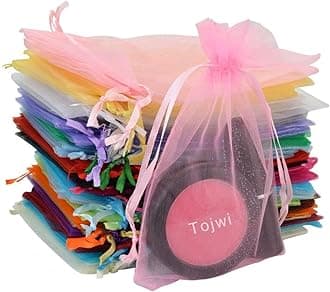 Tojwi 50pcs Organza Bags-Mix Color 3.54''x4.33''(9x11cm) Satin Drawstring Organza Pouch Wedding Party Favor Gift Bag Jewelry Watch Bags