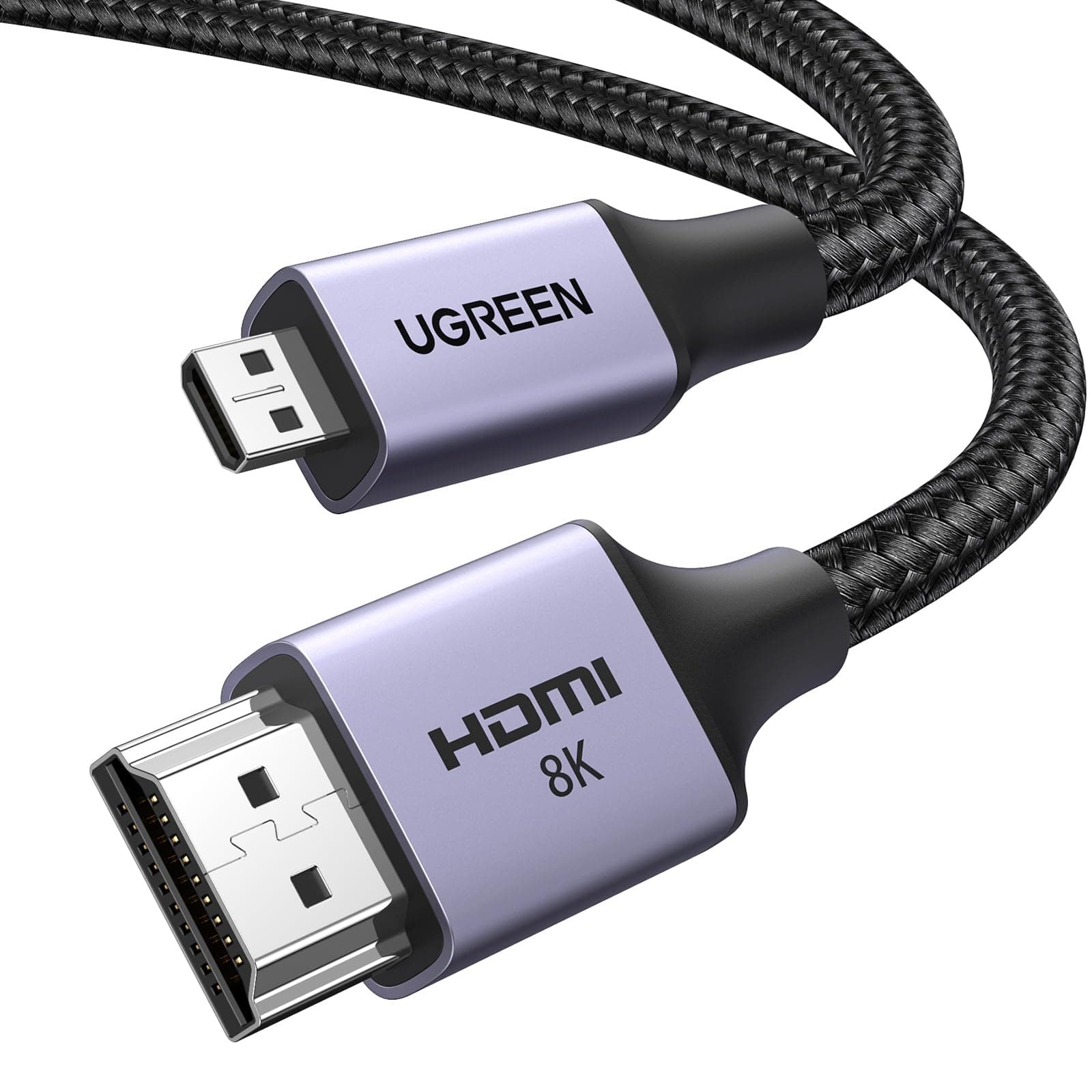 UGREEN Micro HDMI to HDMI 2.1 Cable 8K 4K@120/240Hz Standard Type D Lead eARC Dolby Atmos HDR Ultra High Speed HDCP Compatible with Raspberry Pi 5/4 Hero 7 Camera DSLR Portable Monitor Laptop PS5(2M)