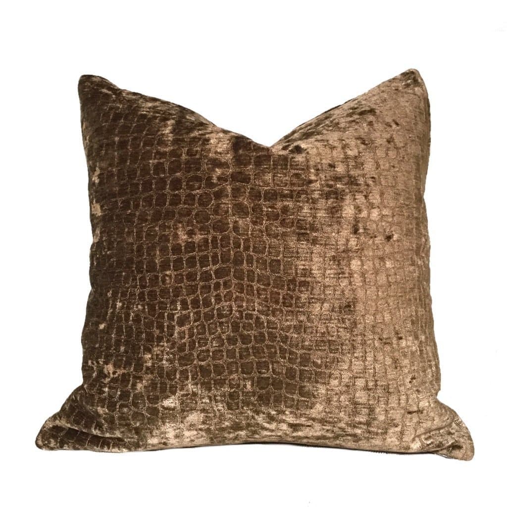 Bronze Brown Crocodile Alligator Pattern Chenille Texture Pillow Cover, Fits 18x18 Inch Cushion Inserts