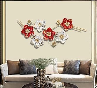 DSH CRAFTING YOUR CURIOSITY Metal Handcrafted Wall Sculpture Wall Art Multicolor For Home Decoration (Sflower-Red), 48.03 Inch