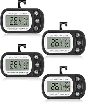 Frienda 12 Pcs Black Digital Fridge Thermometer Waterproof Refrigerator and Freezer Max/min Record Function LCD Screen Refrigerator Thermometer with Hook and Magnetic Back for Home (Button)