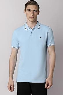 Louis Philippe Men's Slim Fit Textured Collar and Cuff Solid Pique Half Sleeve Polo T-Shirt with Stretch