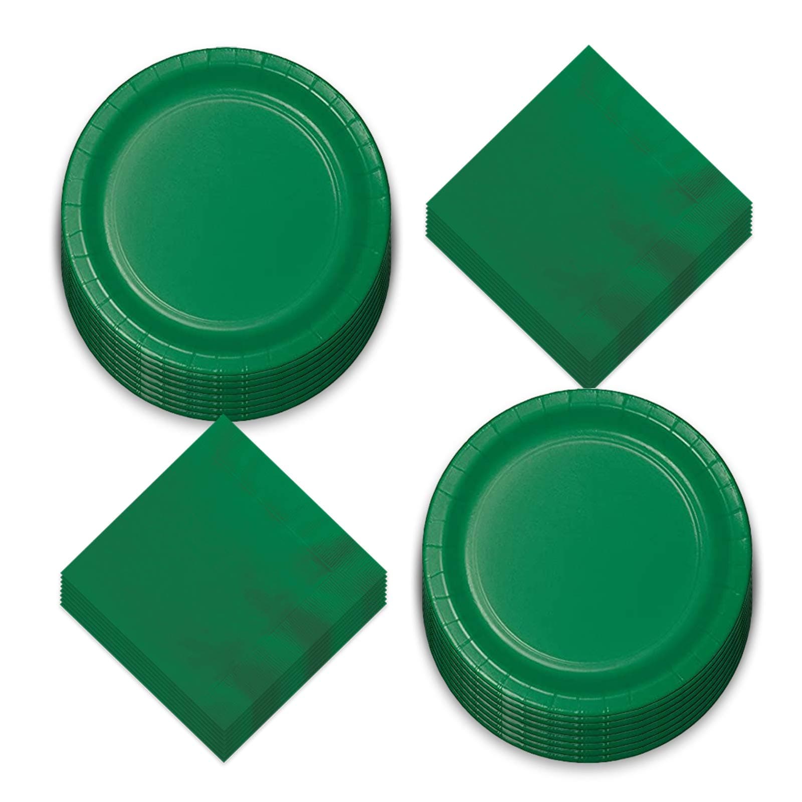 Emerald Green Paper Dinner Plates and Lunch Napkins - Solid Green Party Supplies for St. Patrick's, Mardi Gras, and Spring Parties (Serves 16)