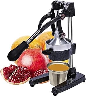 Commercial Heavy Duty Cast Iron Hand Press Manual Orange Citrus Lemon Lime Grapefruit Pomegranate Fruit Juice Squeezer Machine with Stainless Steel Cup Black