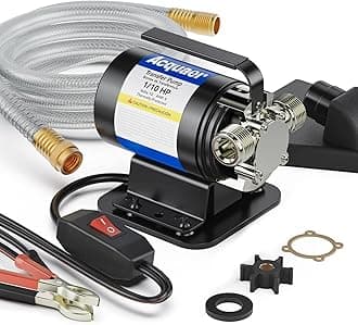 Acquaer Water Transfer Pump DC 12V 1/10HP Portable Electric Water Removal Utility Pump with Switch and Suction Hose Kit, Low Suction Water Removal for RV, Water Beds, Pools, Rain Barrel, Aquariums