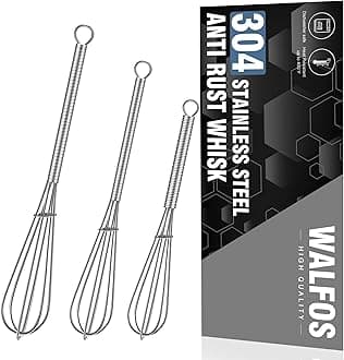 Walfos Mini Whisk,304 Anti-Rust Small Whisk,Sturdy Stainless Steel Wire Tiny Whisk 6+7+8in,Ideal for mixing individual eggs, jams, spices and other small portion ingredients.(3pcs）