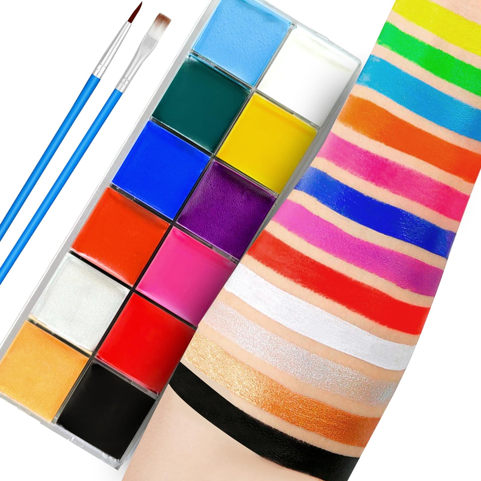 12 Color Face Paint Set with Brushes, Oil-Based Face & Body Paint Palette for Halloween, Cosplay, Parties and Professional Makeup