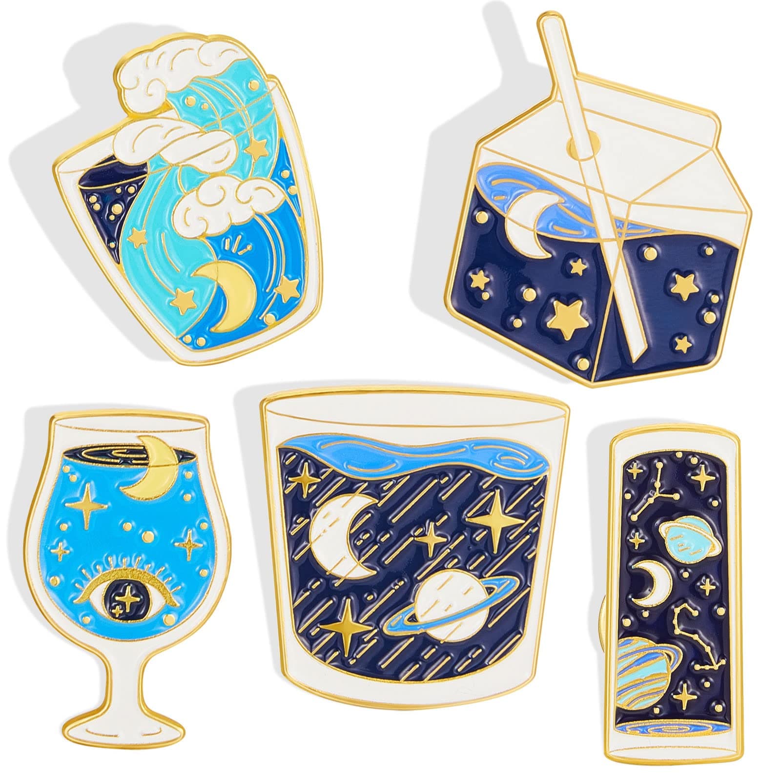5 Pcs Enamel Pins Set Cute Solar System Novelty Starry Metallic Space Lapel Pin Cartoon Brooch Badges for DIY Clothes Bag Hat Jacket Backpack Accessories Gifts