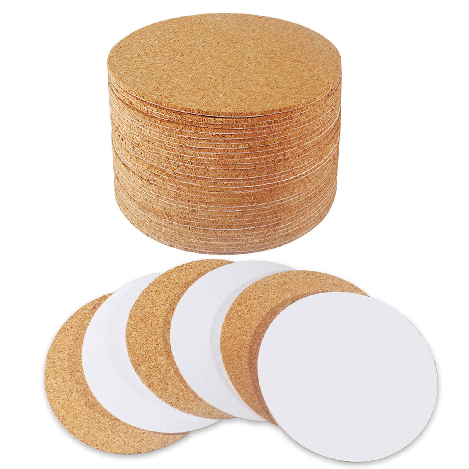 30 Pack Self-Adhesive Cork Round 4' Tiles for DIY Crafts