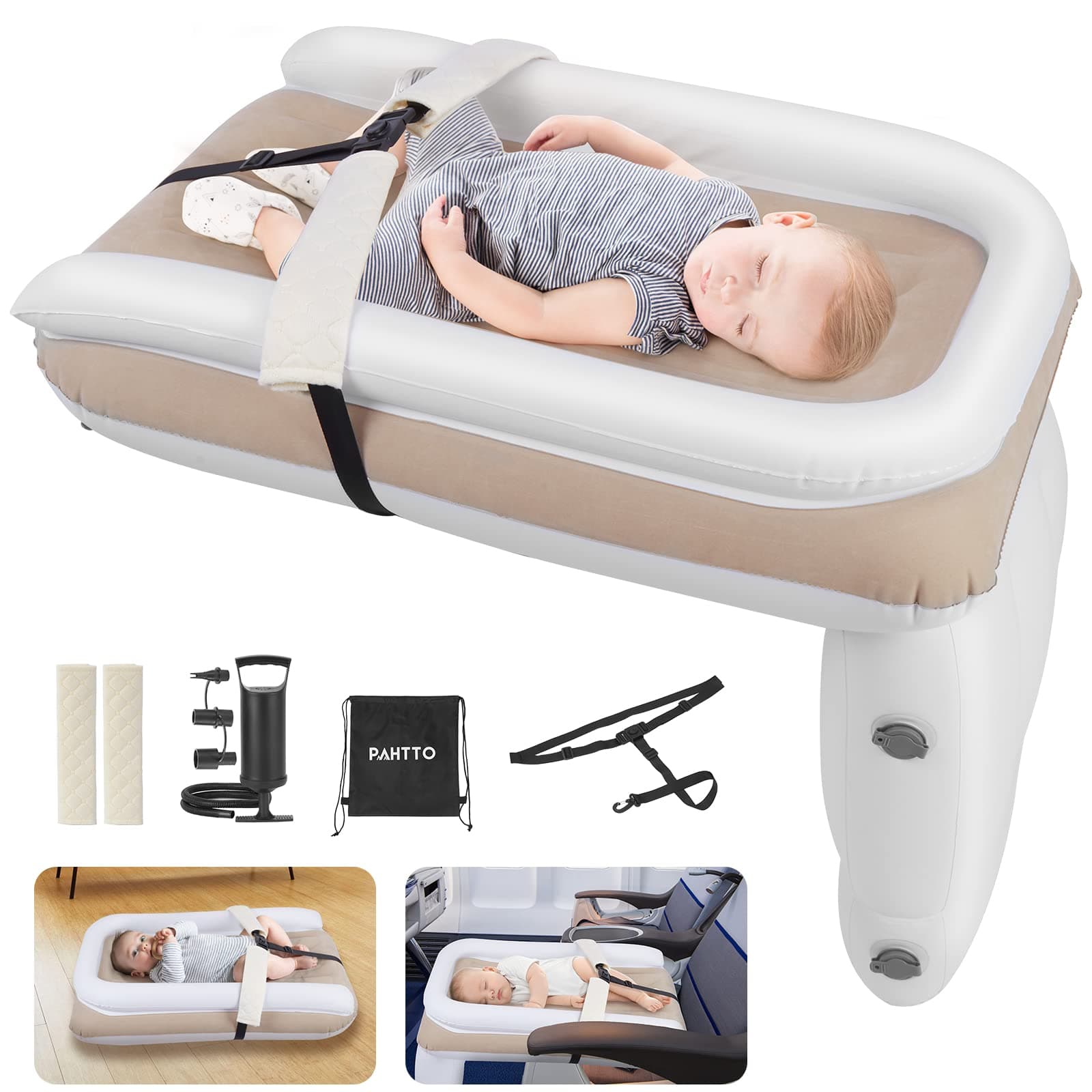 Inflatable Airplane Bed for Kids, Portable Toddlers Airplane Blow Up Matrress for Travel, Inflatable Baby Bed Mattress with Hand Pump, Toddler Travel Essentials