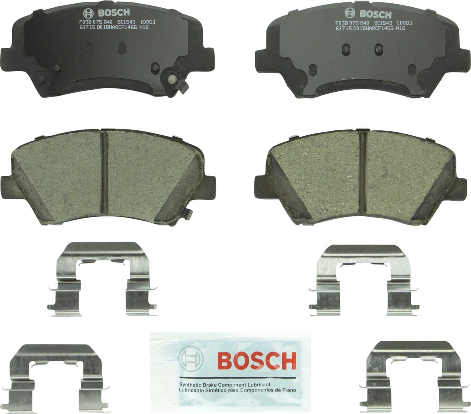 BOSCH BC1543 QuietCast Premium Ceramic Disc Brake Pad Set - Compatible with Select Hyundai Elantra, Elantra Coupe, Elantra GT; Kia Forte, Forte Koup, Forte5; FRONT