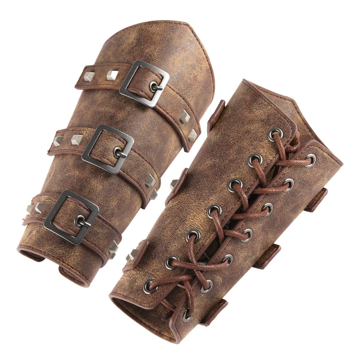 Adults Faux Leather Arm Guards - Medieval Belt Leather Buckle Bracers - One Size - Leather Armband Pair