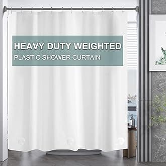 AmazerBath Plastic Shower Curtain, 72" W x 84" H White EVA 8G Shower Curtain with Heavy Duty Clear Stones and Rustproof Grommet Holes, Waterproof Thick Bathroom Shower Curtains Without Chemical Odor