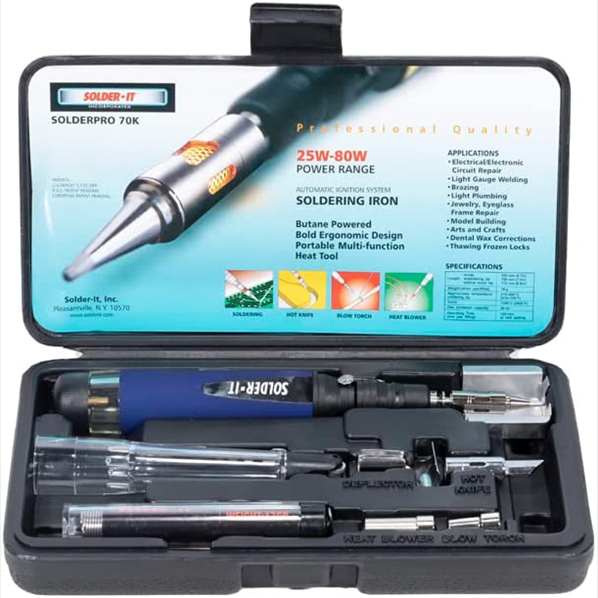 Solder-It SolderPro-70 Soldering Iron Kit (PRO-70K) | With Tips and Case | 410F - 850F Butane Torch Lighter | Cordless and Portable Soldering Gun | Home Improvement Tools and Soldering Kit Essential