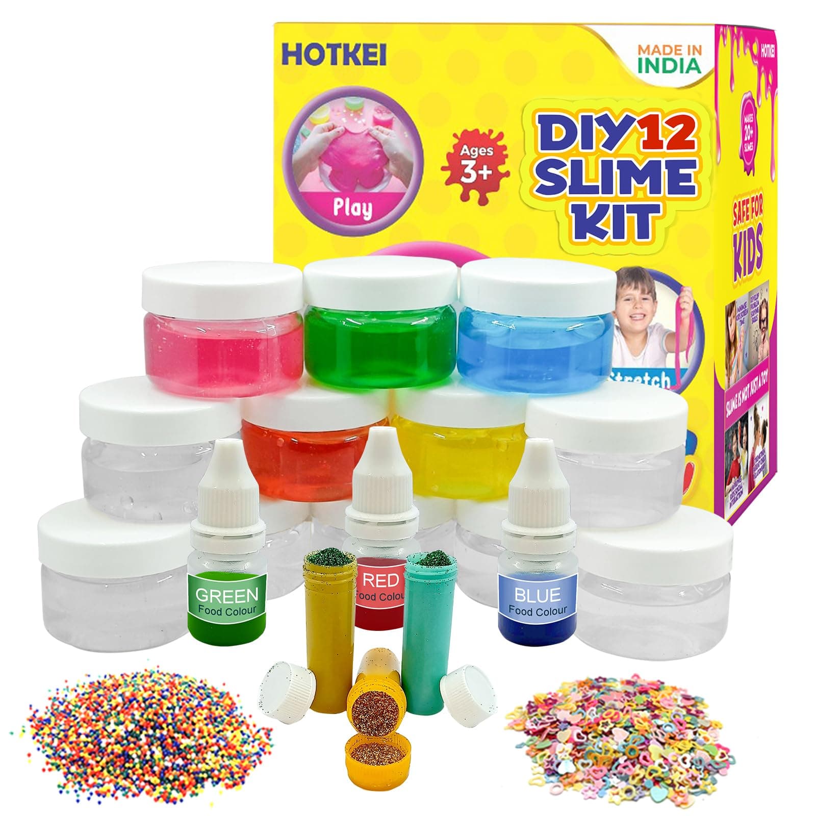 HOTKEI 12 Mix Slime Kit - Multicolor Fruit Scented DIY Magic Slime Clay Gel Jelly Putty Set with Glitter, Charms, Beads for Boys, Girls, Kids