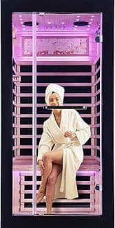 One Person Sauna Far Infrared Saunas Room Canadian Hemlock 1450W Dry Saunas Spa with 7 Starry Sky Light 35.4 * 35.4 * 70.8inch