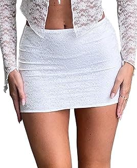 Women's White Mini Skirt Mid-Waist Stretch Fitted Bodycon Short Mini Skirts 0022