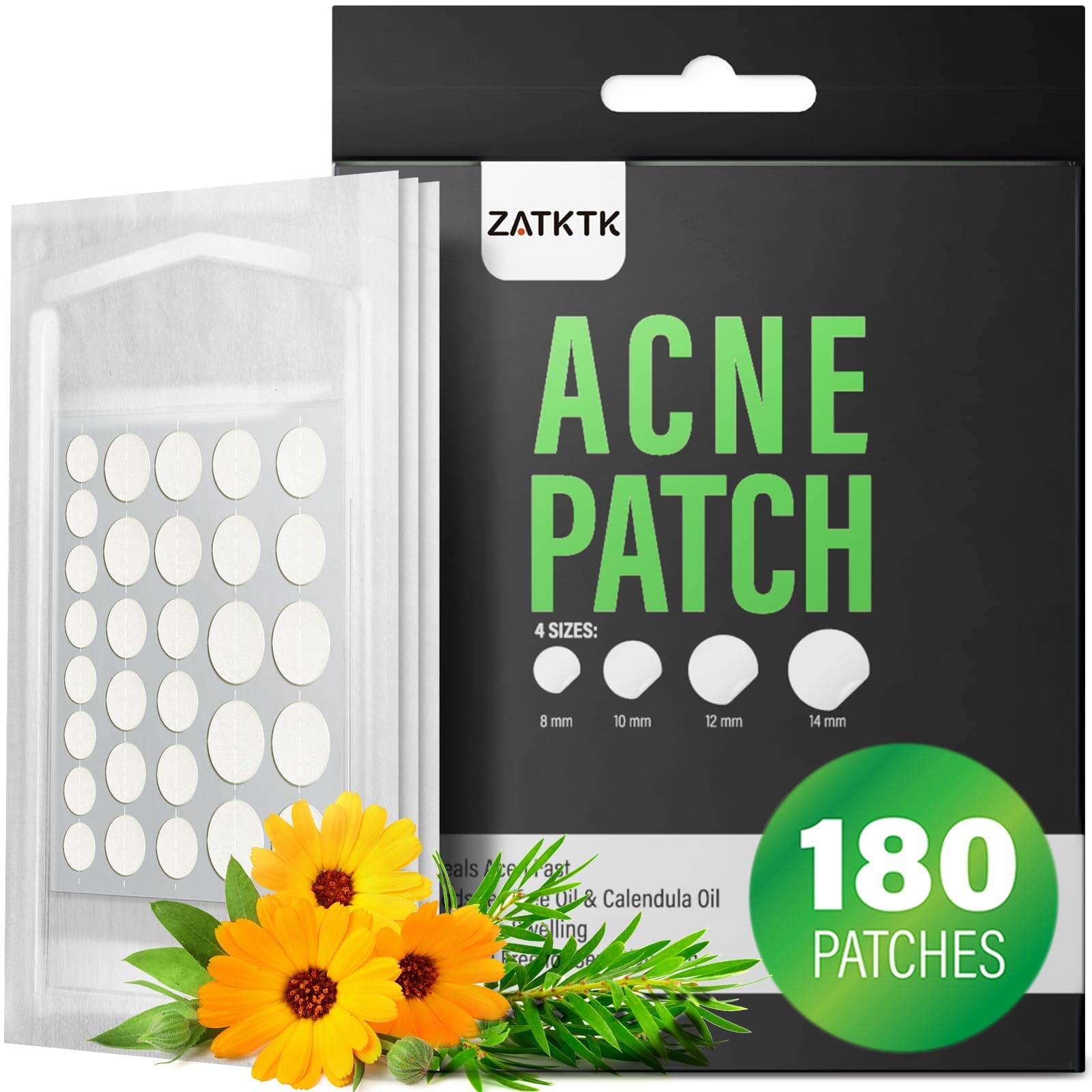 ZATKTK Acne Pimple Patch (180 Counts 4 Sizes), Invisible Hydrocolloid Acne Pa...