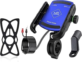 GRAND PITSTOP Grandpitstop - Jaw Grip Aluminium Waterproof Bike/Motorcycle/Scooter Mobile Phone Holder Mount with Fast USB 2.5 Charger, Ideal for Maps and GPS Navigation - Blue