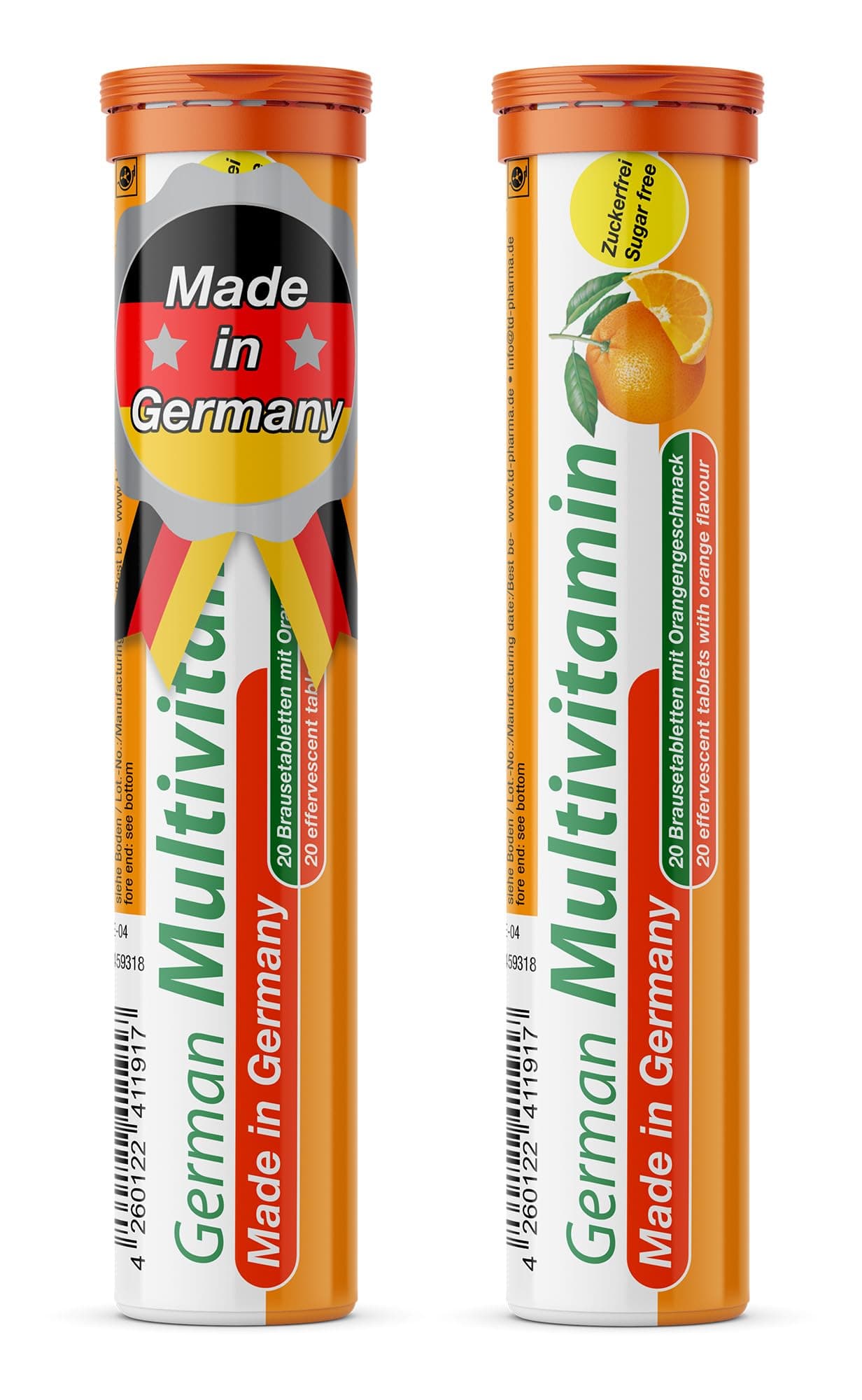 German Multvitamin 10 Vitamins - 40 Vegan Drink Effervescent Tablets - Orange Flavor - Made in Germany