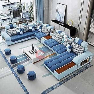 Poppins HOME Sofa set furniture new L shape modern simple furniture set design large sofa sectional combination sofa (Blue)