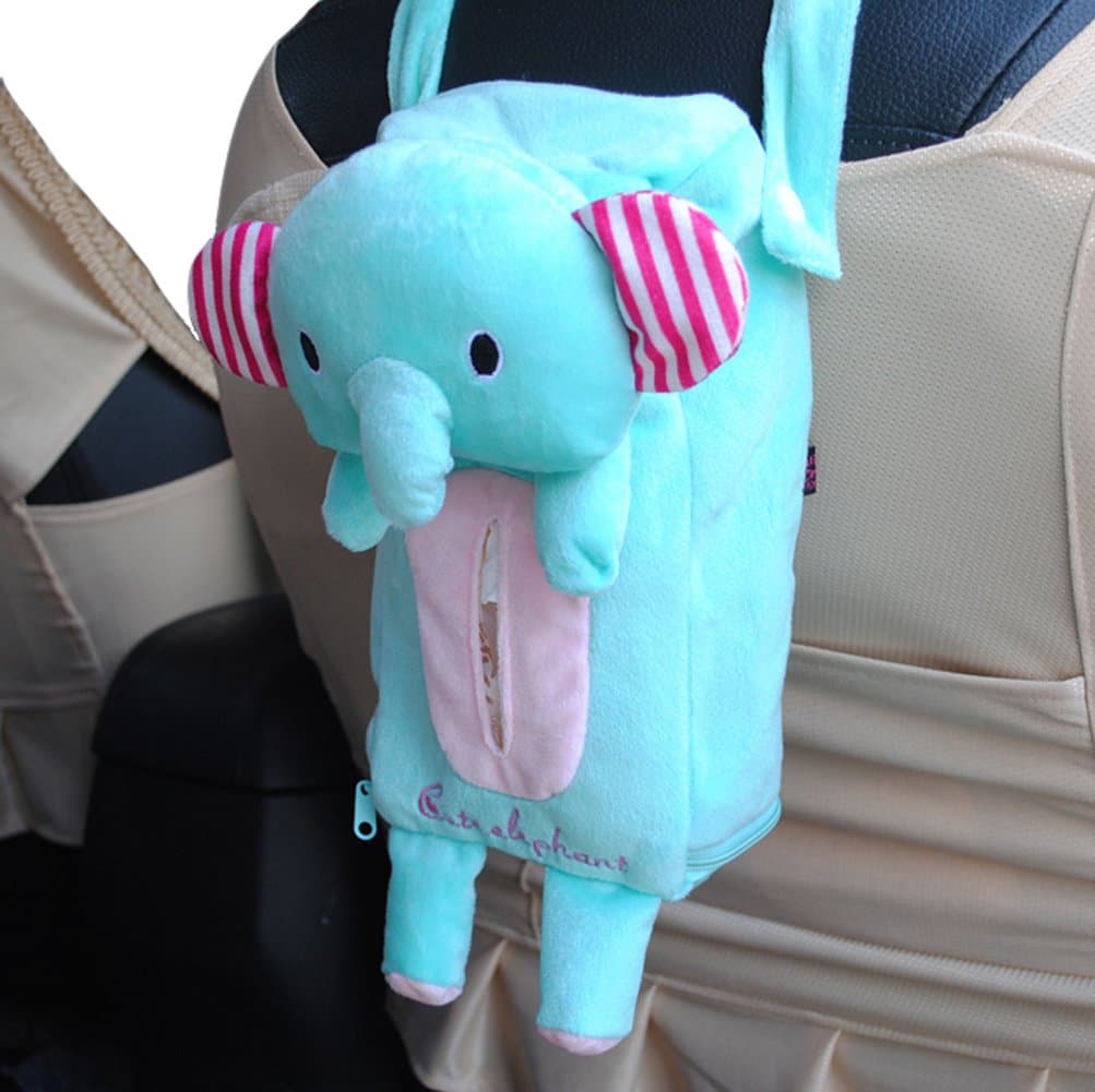 Creative Cartoon Tissue Box Holder for Car Two Pieces (Elephant)