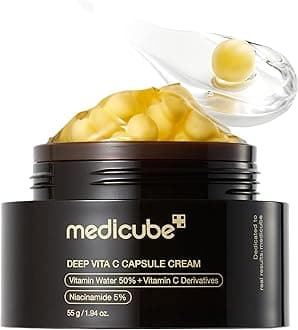 medicube Deep Vitamin C Golden Capsule Face Moisturiser - Liposome Capsules For Wrinkles, Skin Radiance - Transparent Gel for Glow Hydration - Korean Skin Care 1.94 oz