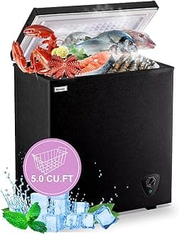 Chest Freezer Deep Freezer for Garage 5.0 Cu.Ft Compact Freezer Only Adjustable 7 Thermostat and Removable Basket Energy Saving for Garage Basement Dorm Apartment Kitchen Business