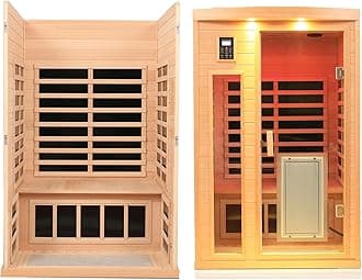 Saunas 902B Far Infrared Sauna, Indoor Wooden Dry Sauna Low EMF (Hemlock Wood, 2-Person Plus Size 360 Envolved)