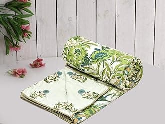COZY FURNISH Super Soft Brushed Microfiber Cotton 3 Layer Breathable Double Dohar Lightweight Bed Dohar 84X96(Inches) 213X243(CM) Flannel Dohar Throws for Bed (Green Flower)| TC - 144