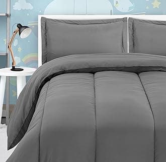Utopia Bedding All Season Comforter Set with 2 Pillow Cases - 3 Piece Soft Brushed Microfiber Kids Bedding Set for Boys/Girls – Machine Washable (Grey, Twin/Twin XL)