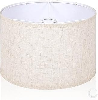 OUTON Beige Drum Lamp Shades for Floor Lamps, 12" Top x 12" Bottom x 9" High, Easy to Assemble, Replacement Linen Lampshades for Table Lamps & Bedside Lamps (1.65" Spider)